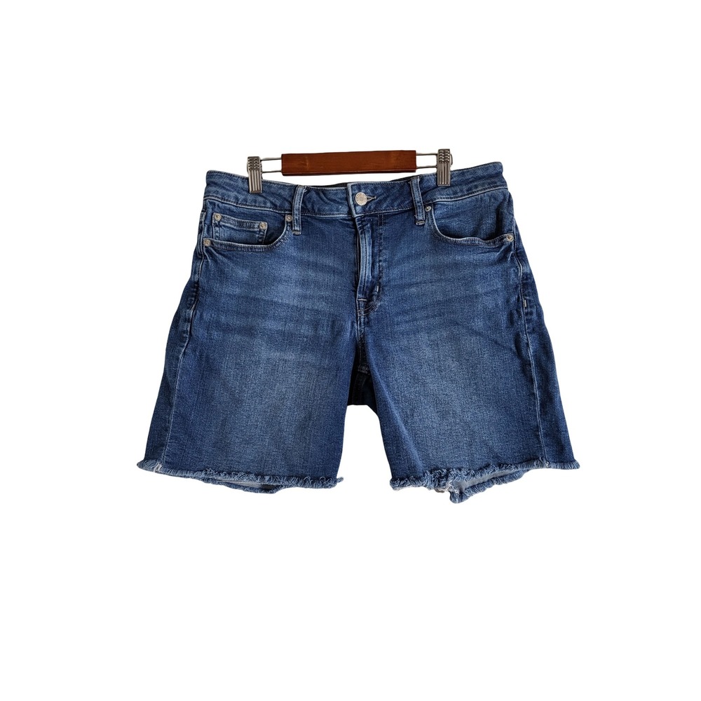 Gap Denim 8/29 Blue 5 Inch Shorts Raw Hem Medium Wash Stretch Casual Edgy